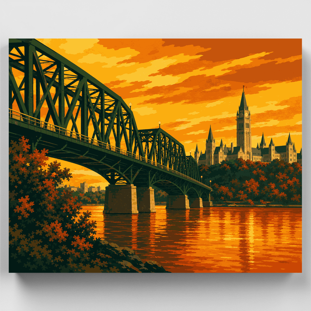Puente al atardecer dorado - Kit de pintura por números — Estándar