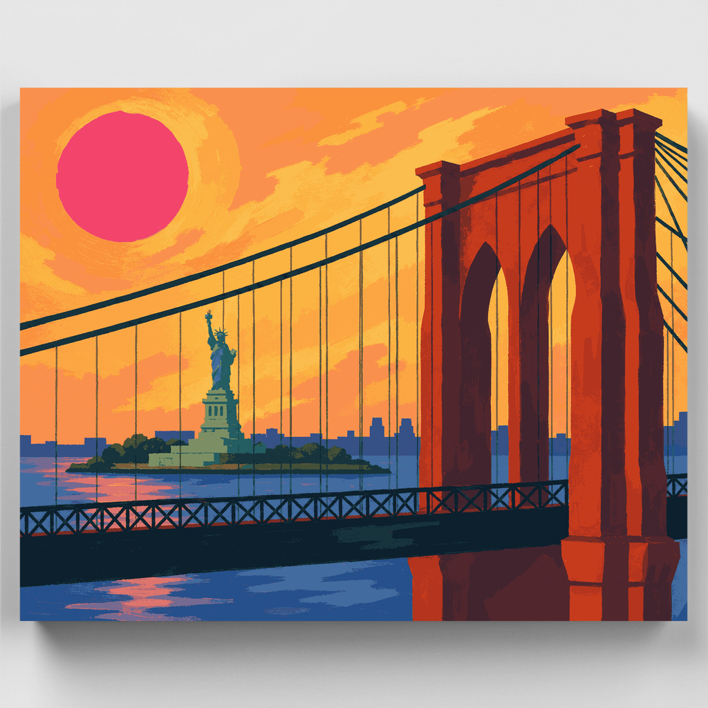 Kit de pintura por números: Atardecer en el puente de Brooklyn — Estándar