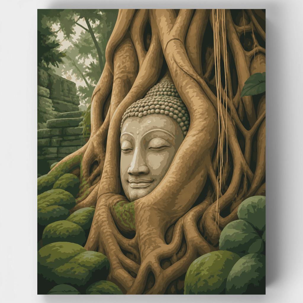 Buddha Head in Banyan Roots - Paint by Numbers Kit