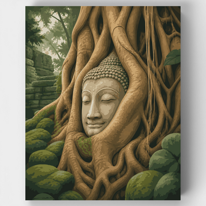 Buddha Head in Banyan Roots - Paint by Numbers Kit