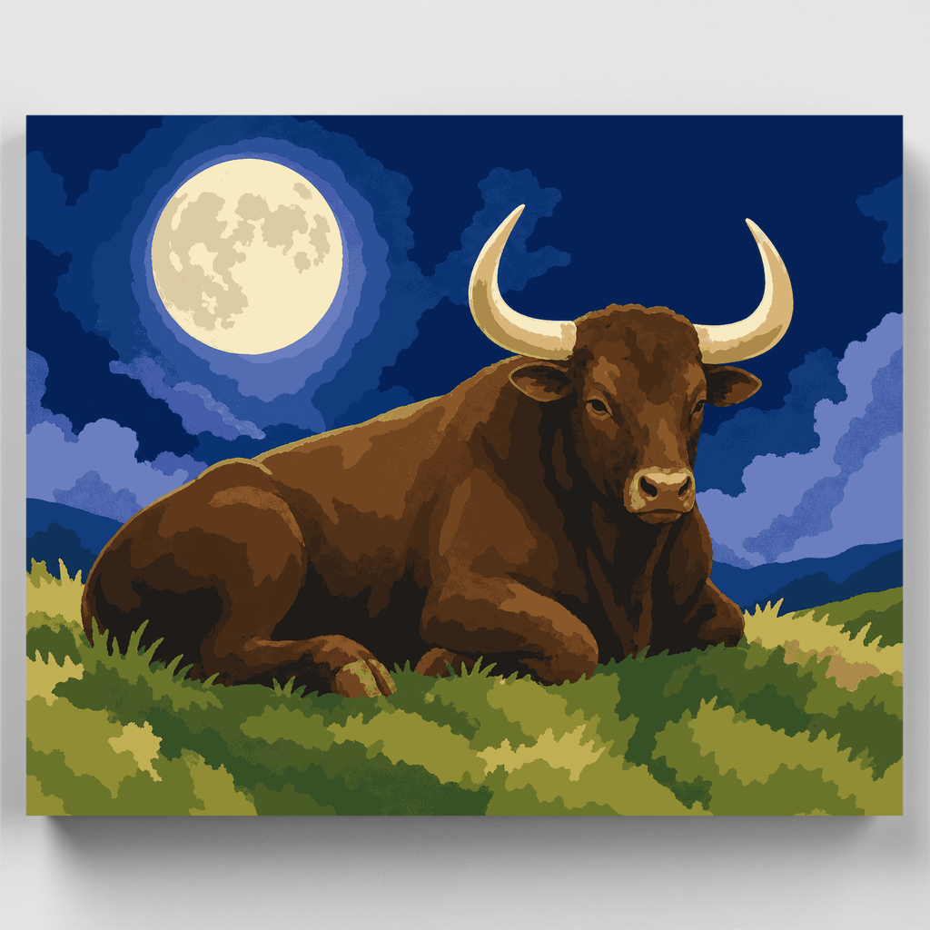 Toro bajo la luz de la luna - Kit de pintura por números — Estándar