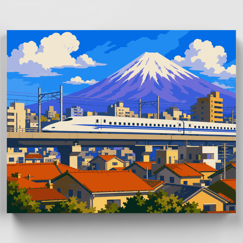 Kit de pintura por números: Tren bala y monte Fuji — Estándar
