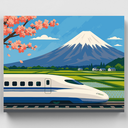 Bullet Train at Fuji - Paint by Numbers Kit