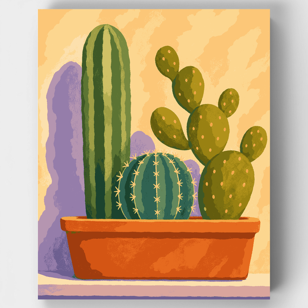 Kit de pintura por números: Trío de cactus en maceta — Estándar