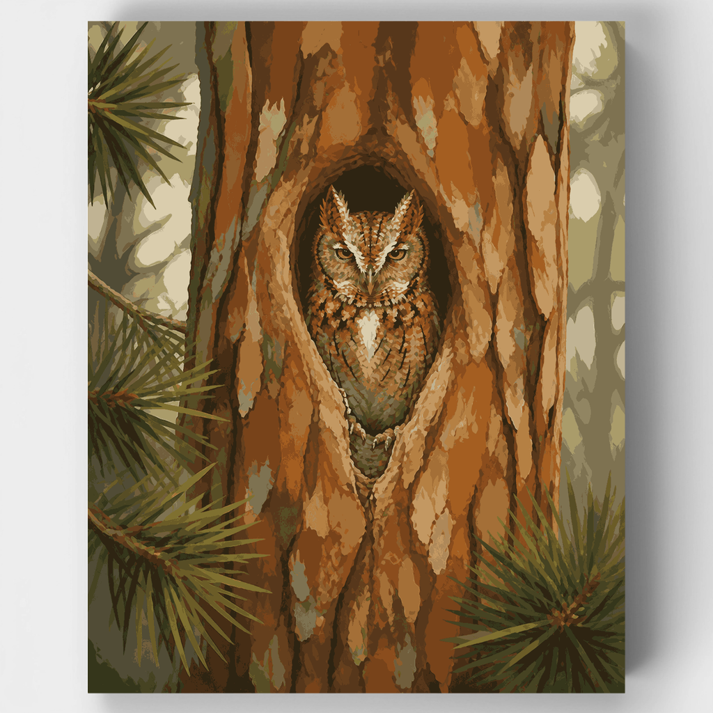 Camouflaged Screech Owl - Paint by Numbers Kit
