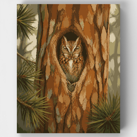 Camouflaged Screech Owl - Paint by Numbers Kit