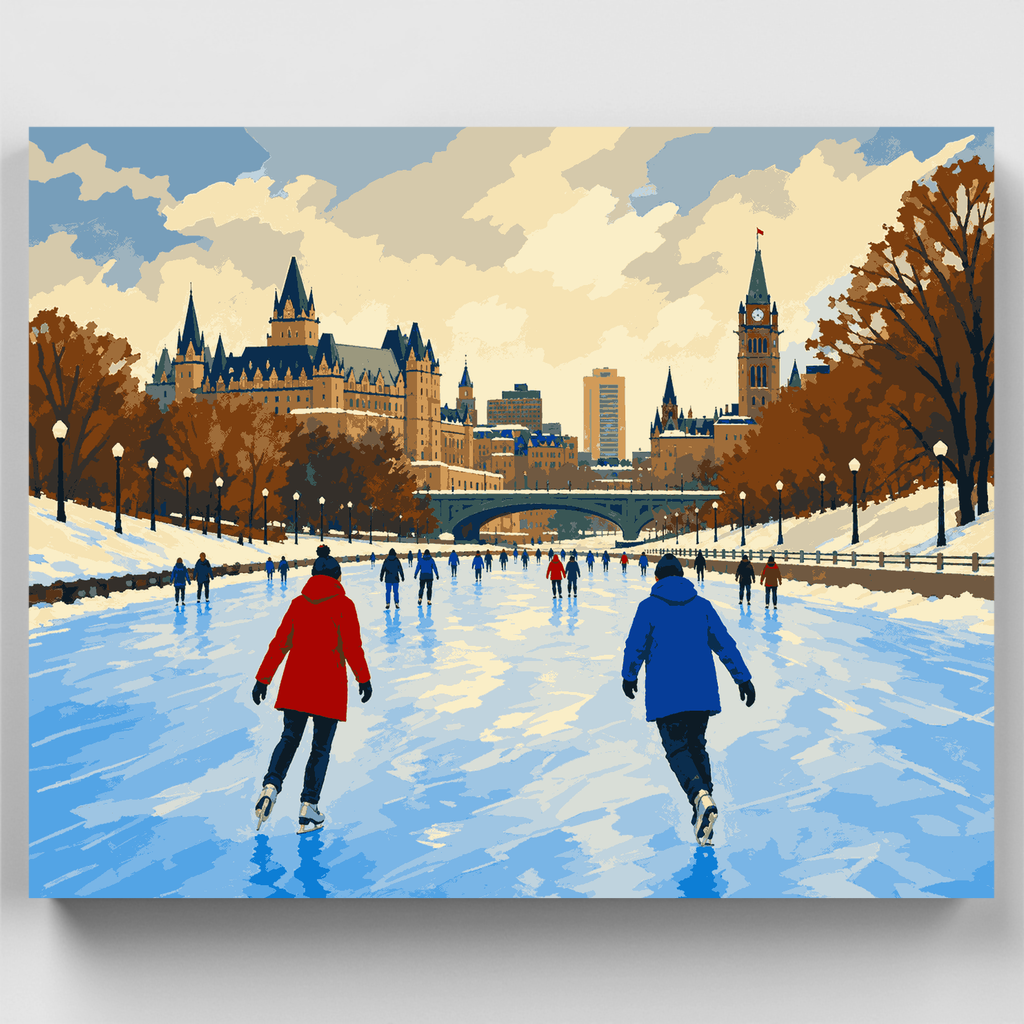 Patinadores en el canal al atardecer - Kit de pintura por números — Estándar