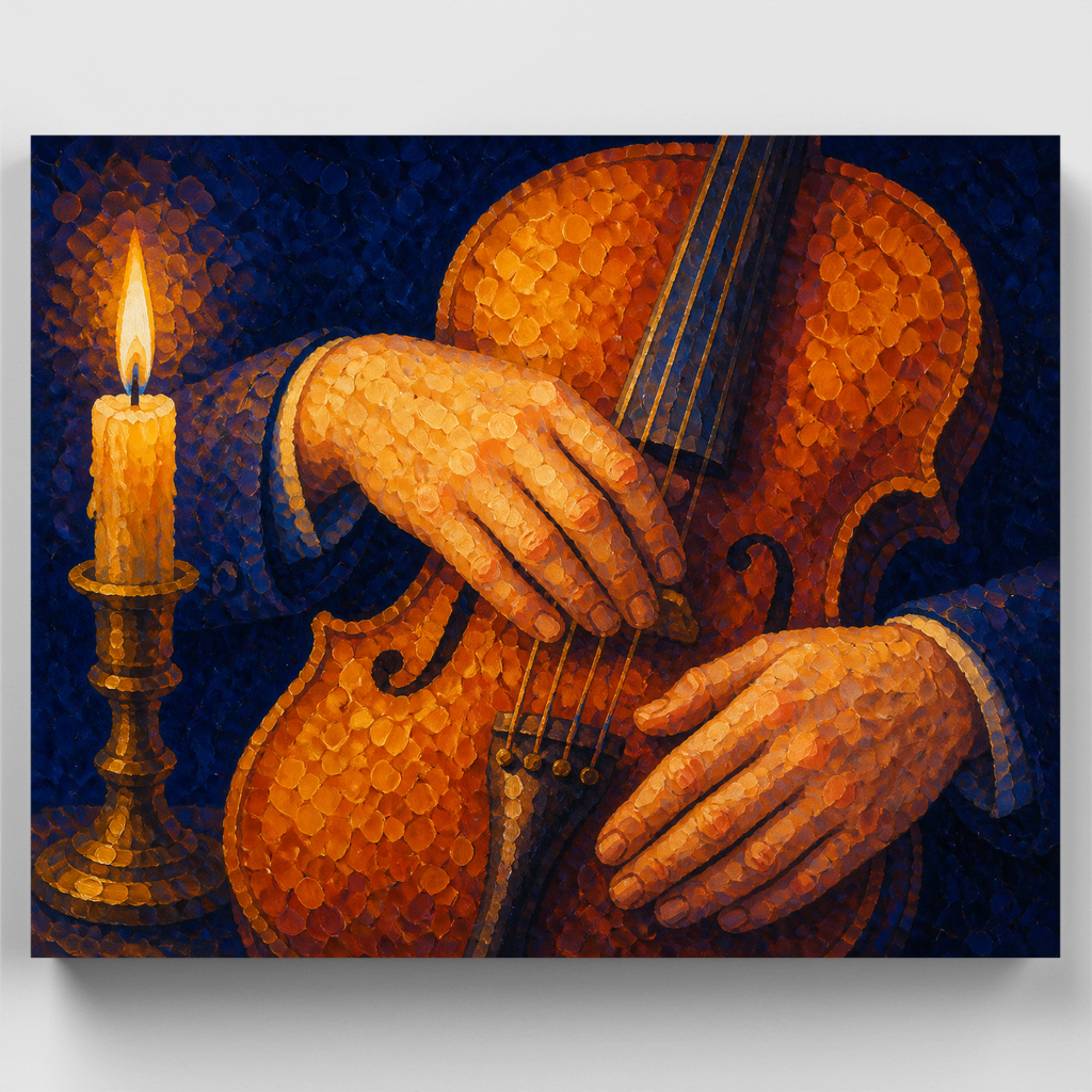 Kit de pintura por números - Manos con violín a la luz de las velas — Estándar