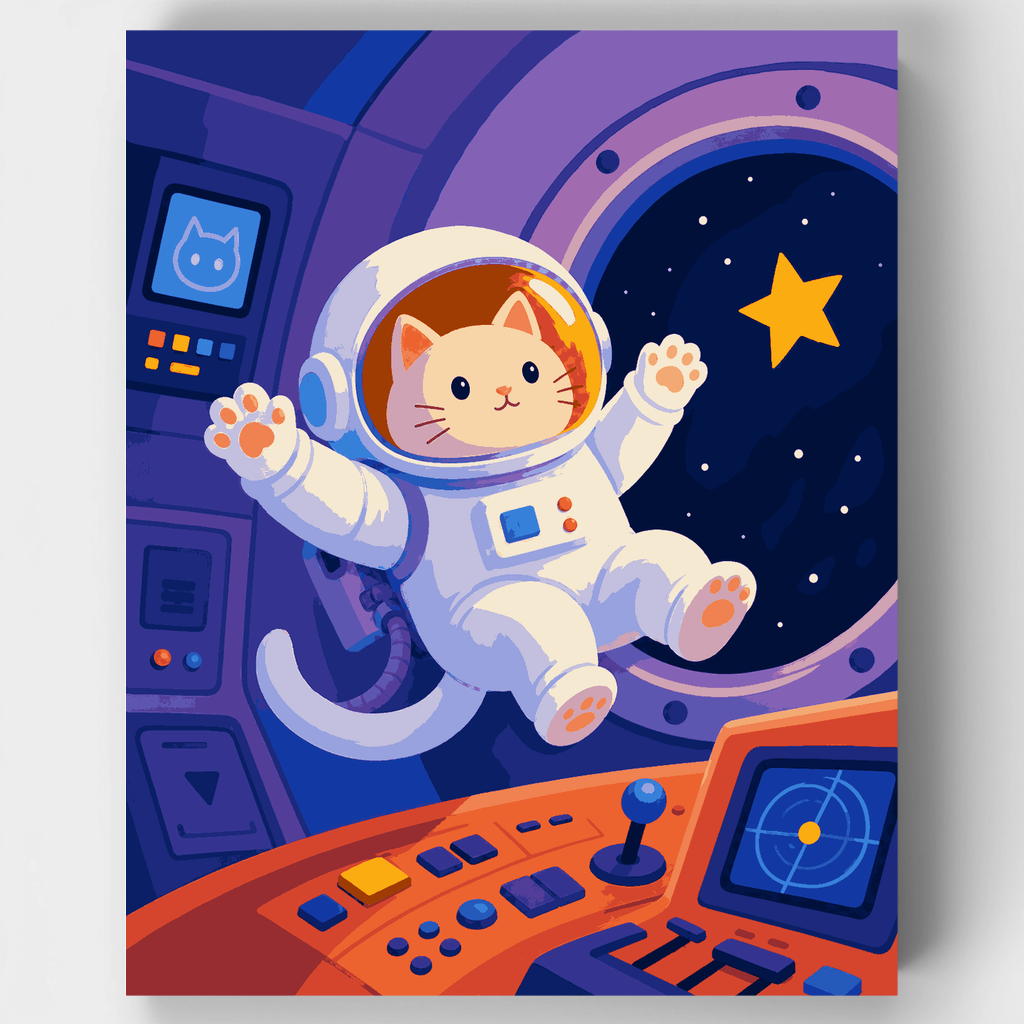 Kit de pintura por números: Gato astronauta flotando — Estándar