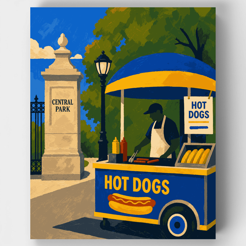 Puesto de perritos calientes en Central Park - Kit de pintura por números — Estándar