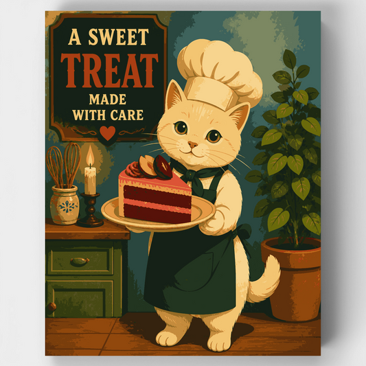 Chef Cat Cake Slice - Paint by Numbers Kit
