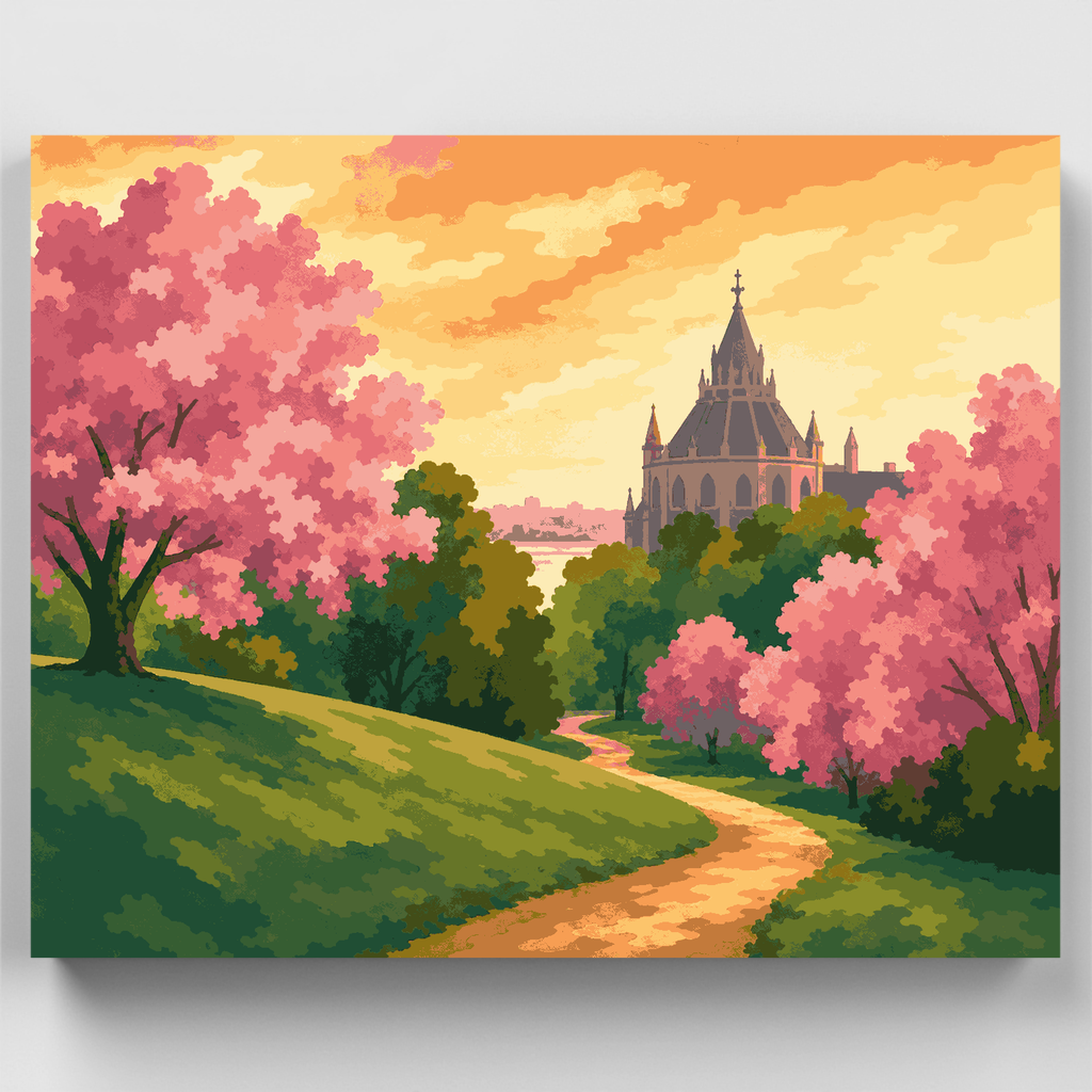 Catedral de los cerezos en flor - Kit de pintura por números — Estándar