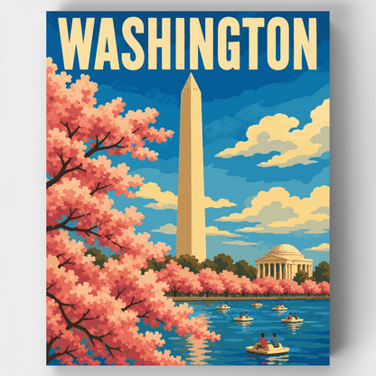Cherry Blossoms & Monument - Paint by Numbers Kit