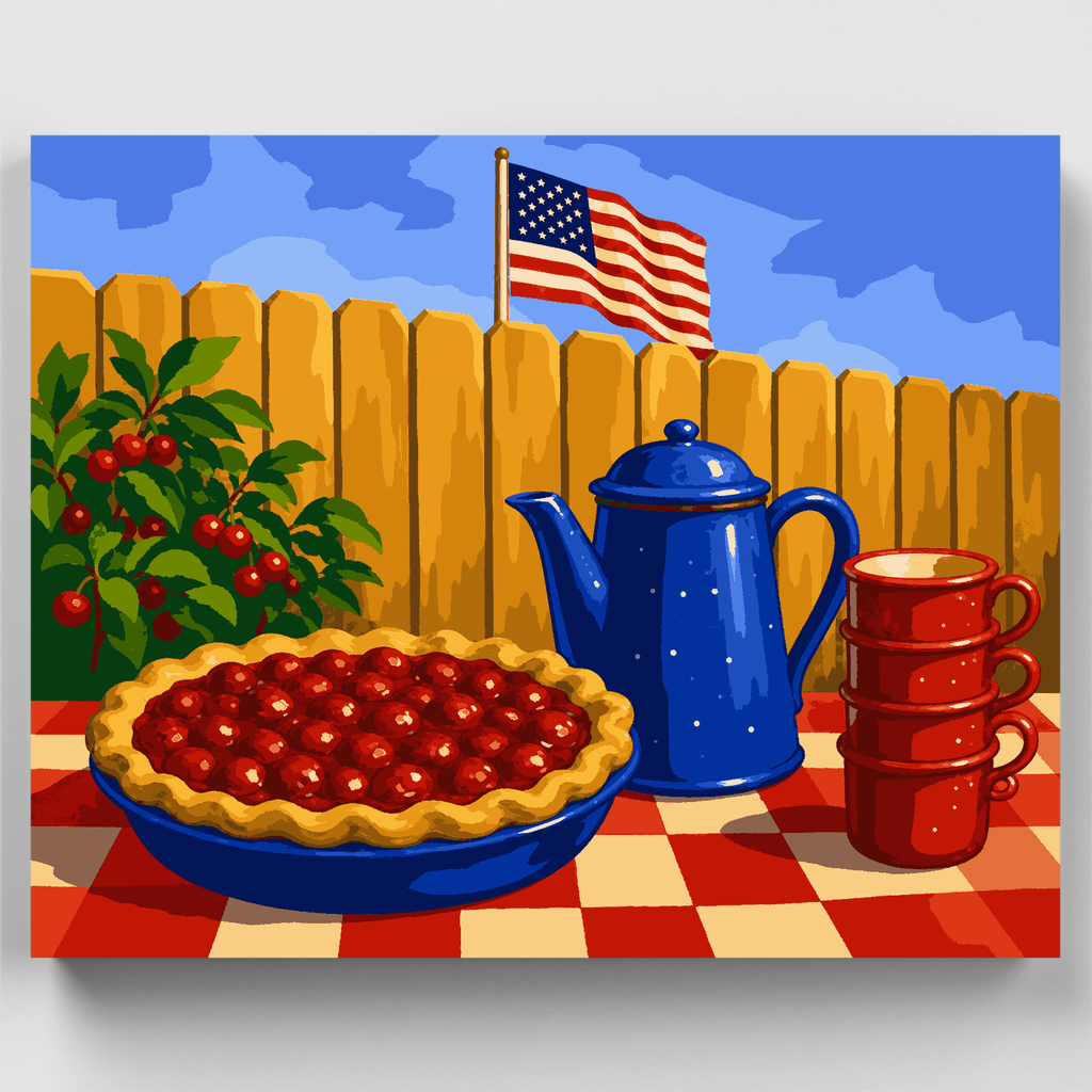 Kit de pintura por números - Picnic de tarta de cerezas — Estándar