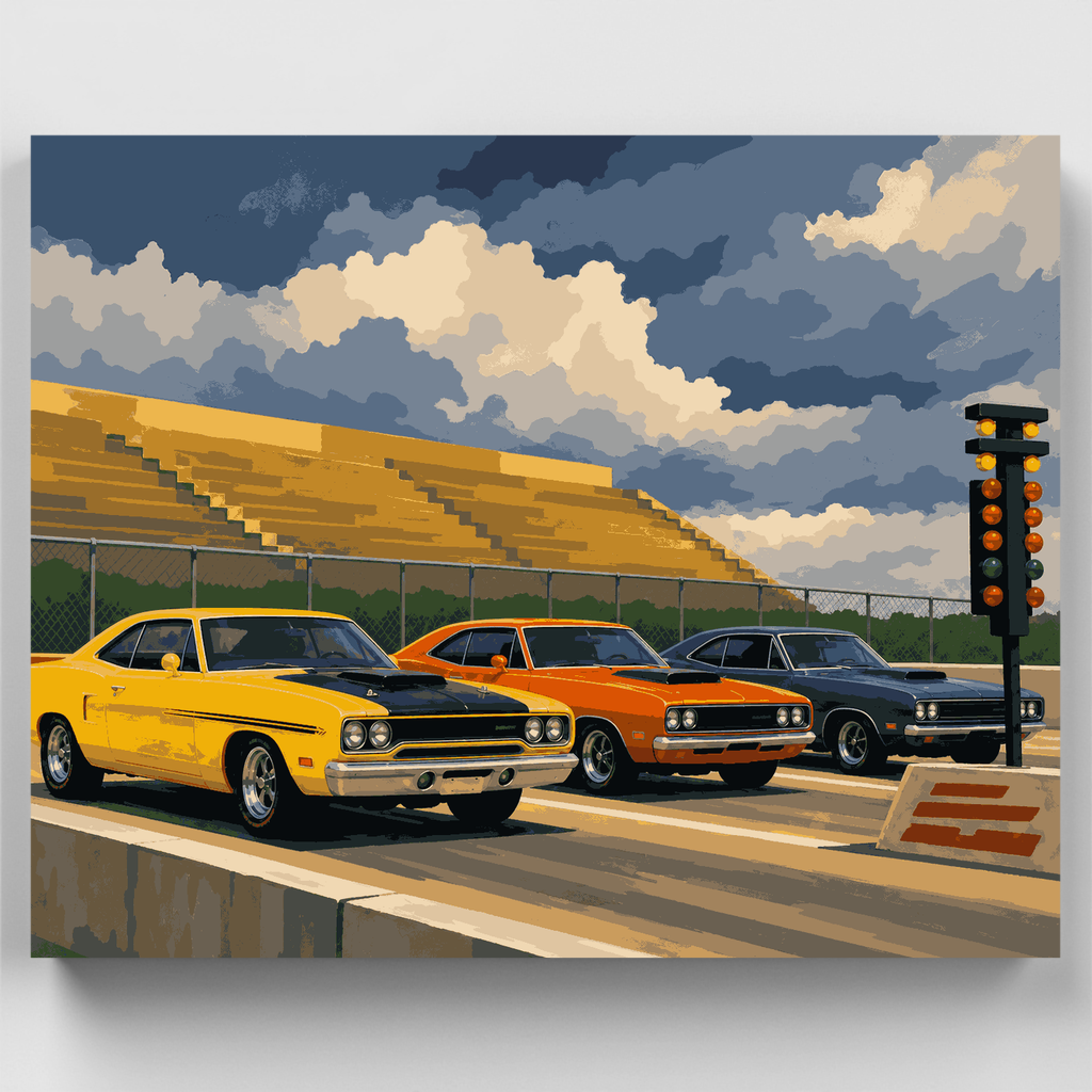 Muscle cars clásicos en la pista de carreras - Kit de pintura por números — Estándar