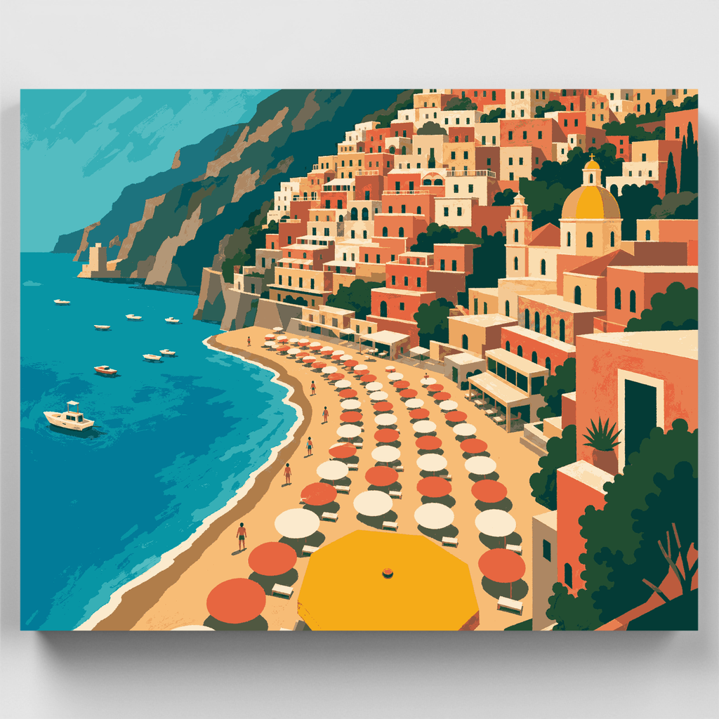Sombrillas de playa en el acantilado - Kit de pintura por números — Estándar