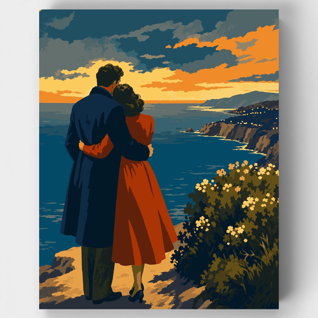 Abrazo en el acantilado al atardecer - Kit de pintura por números — Estándar
