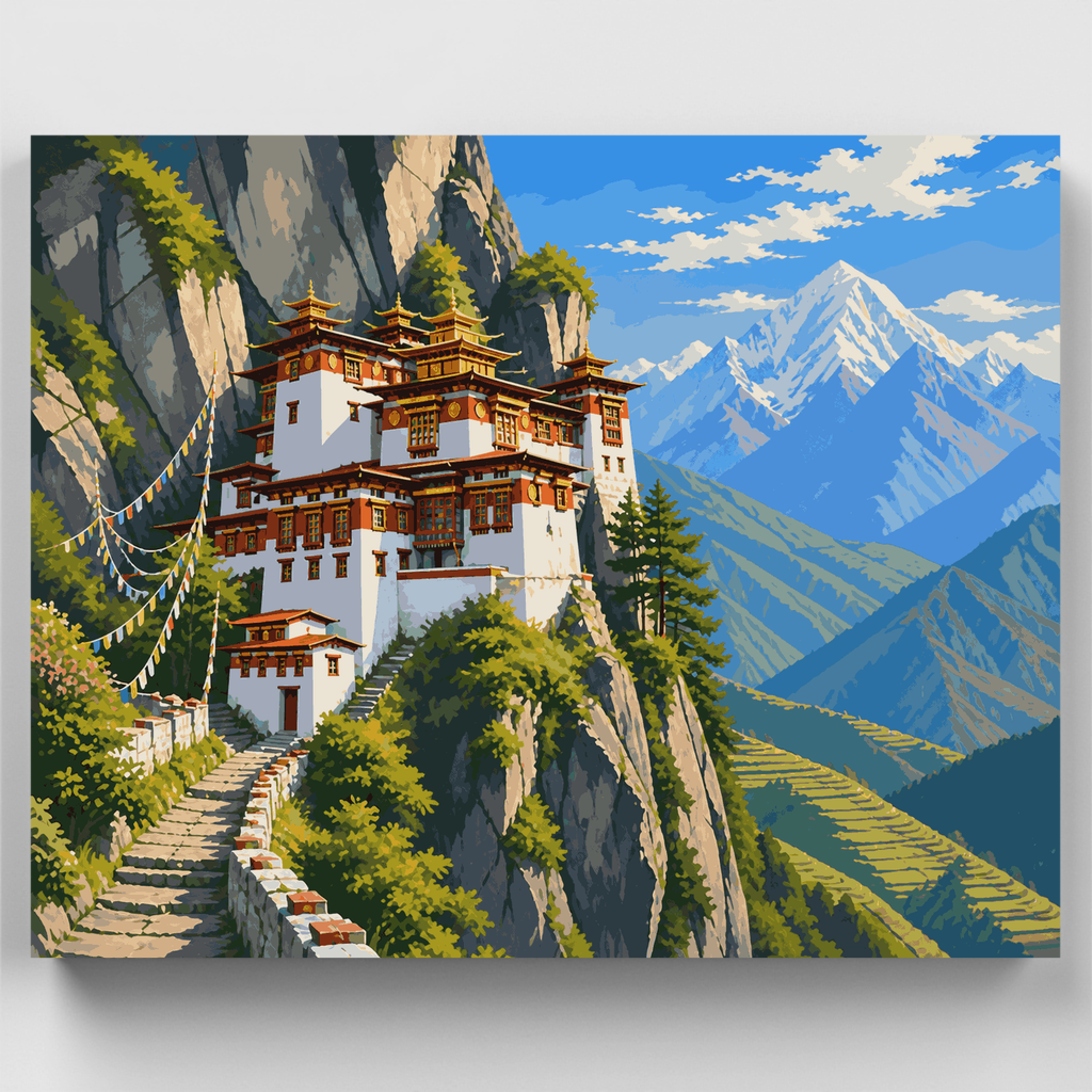 Amanecer en el monasterio del acantilado - Kit de pintura por números — Estándar