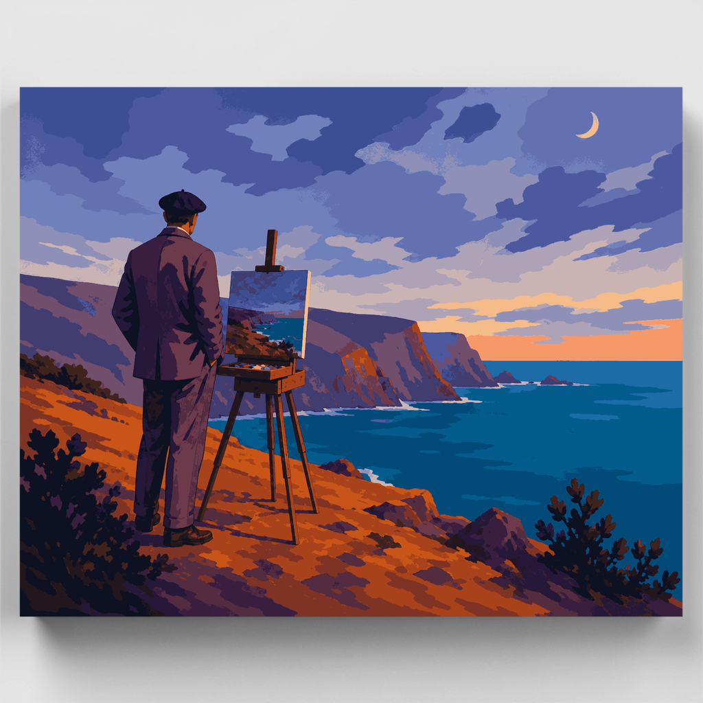 Pintor en el acantilado al atardecer - Kit de pintura por números — Estándar