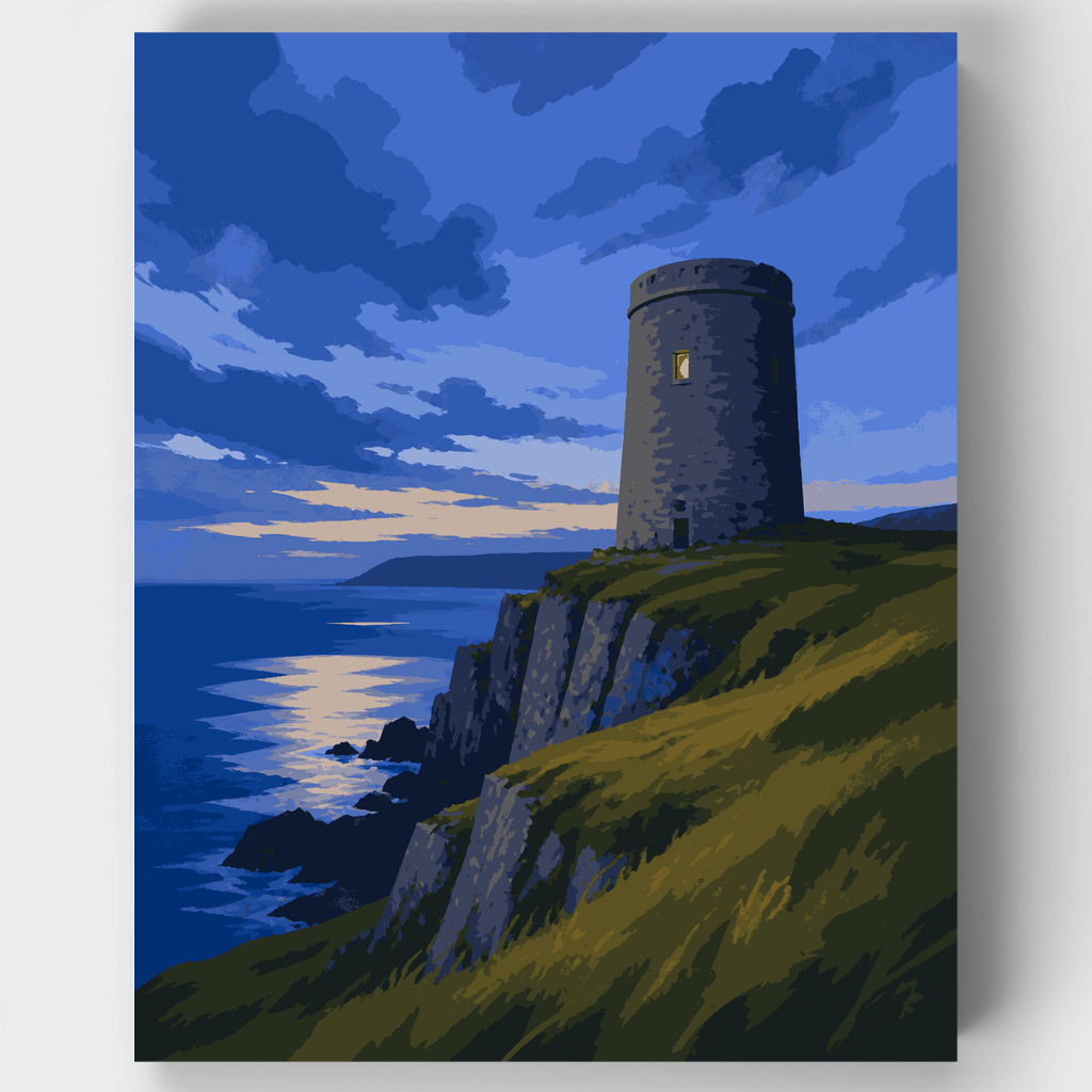 Atalaya en el acantilado al atardecer - Kit de pintura por números — Estándar