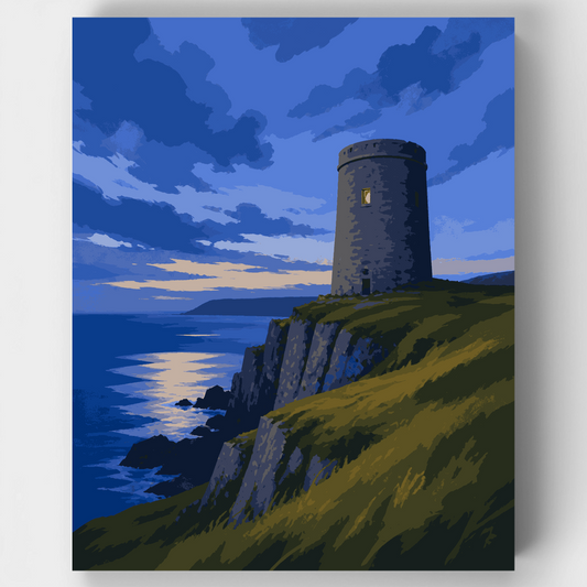 Cliffside Watchtower Dusk - Paint by Numbers Kit