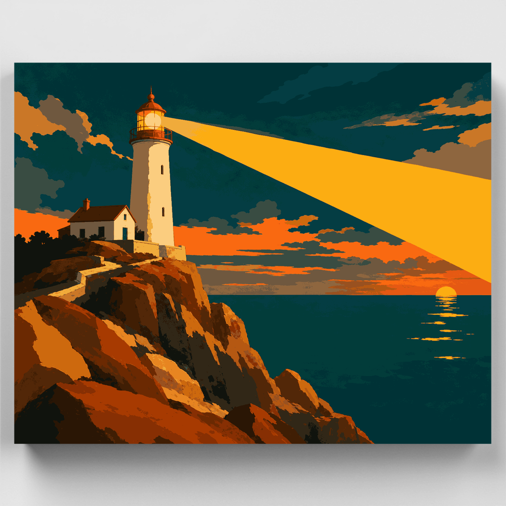 Haz de luz en la costa al atardecer - Kit de pintura por números — Estándar