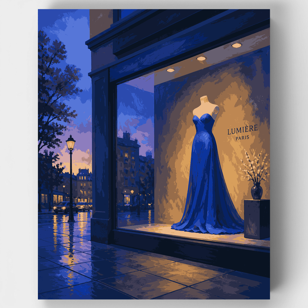 Vestido de cobalto al atardecer - Kit de pintura por números — Estándar