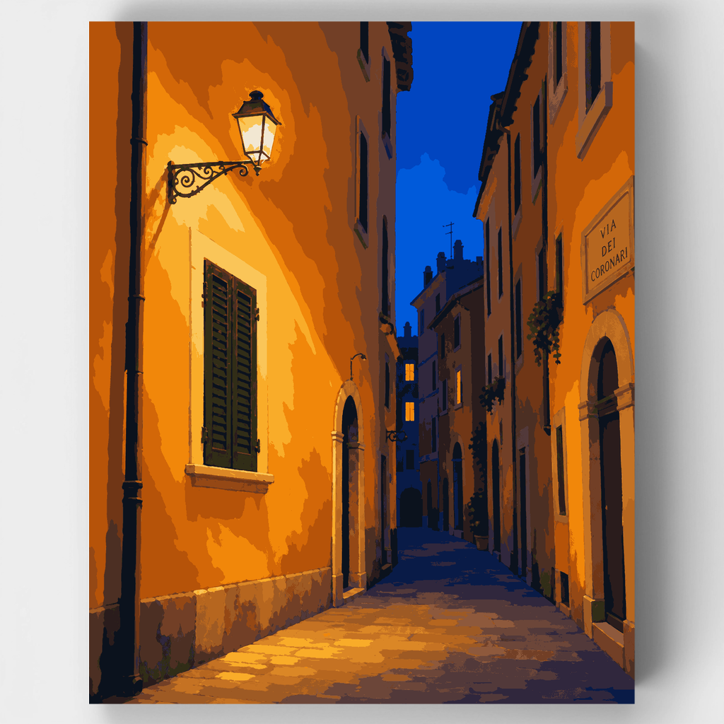 Callejón de adoquines al atardecer - Kit de pintura por números — Estándar