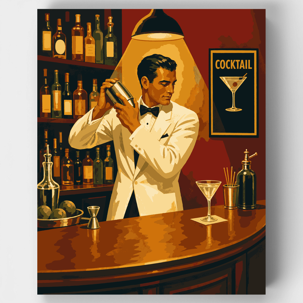 Kit de pintura por números: Bartender con coctelera — Estándar