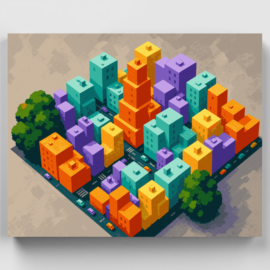 Ciudad de bloques coloridos - Kit de pintura por números — Estándar