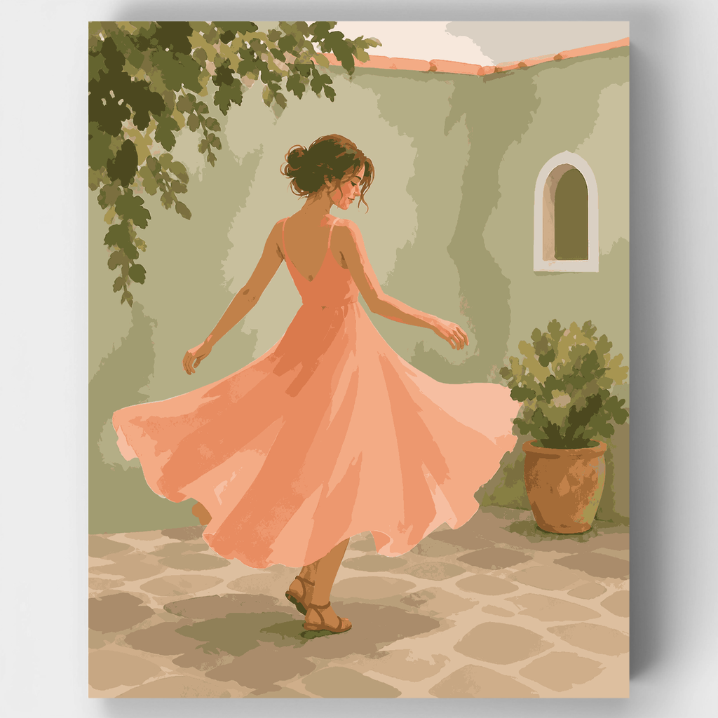 Kit de pintura por números - Vestido coral girando — Estándar