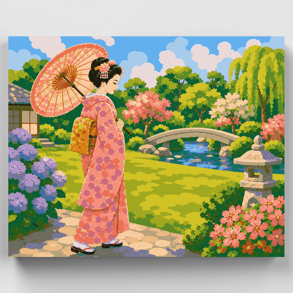 Kit de pintura por números - Paseo en kimono coral — Estándar