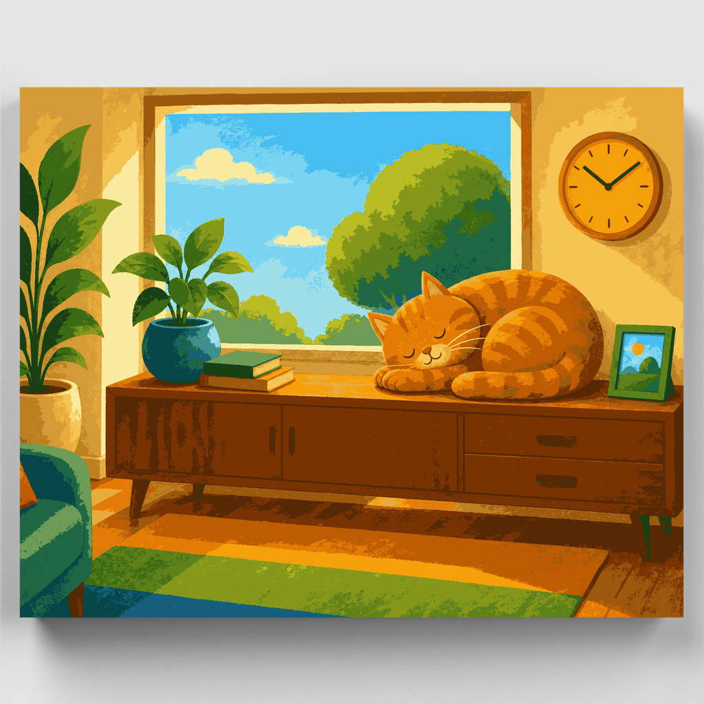 Kit de pintura por números - Siesta acogedora del gato — Estándar