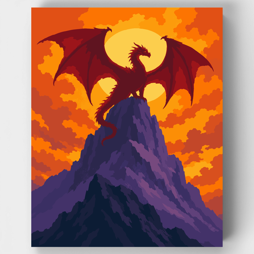 Dragón carmesí en la cima de la montaña - Kit de pintura por números — Estándar