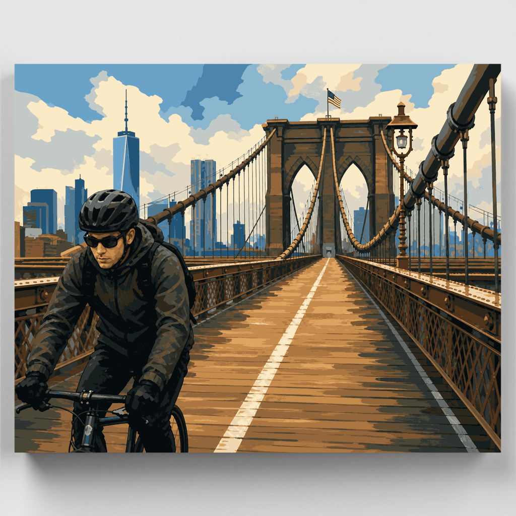 Ciclista cruzando el puente de Brooklyn - Kit de pintura por números — Estándar