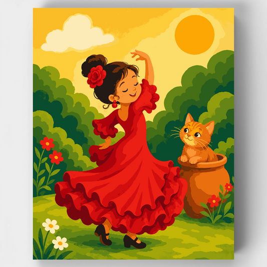Dancing Girl & Cat - Paint by Numbers Kit