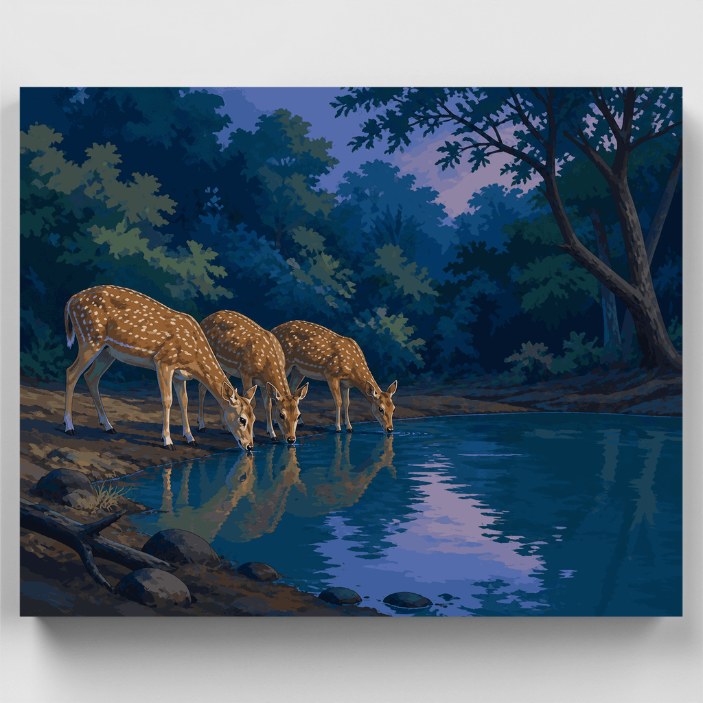 Ciervos en el estanque al atardecer - Kit de pintura por números — Estándar