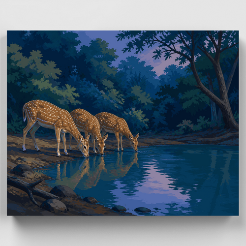 Deer at Twilight Pool - Paint by Numbers Kit