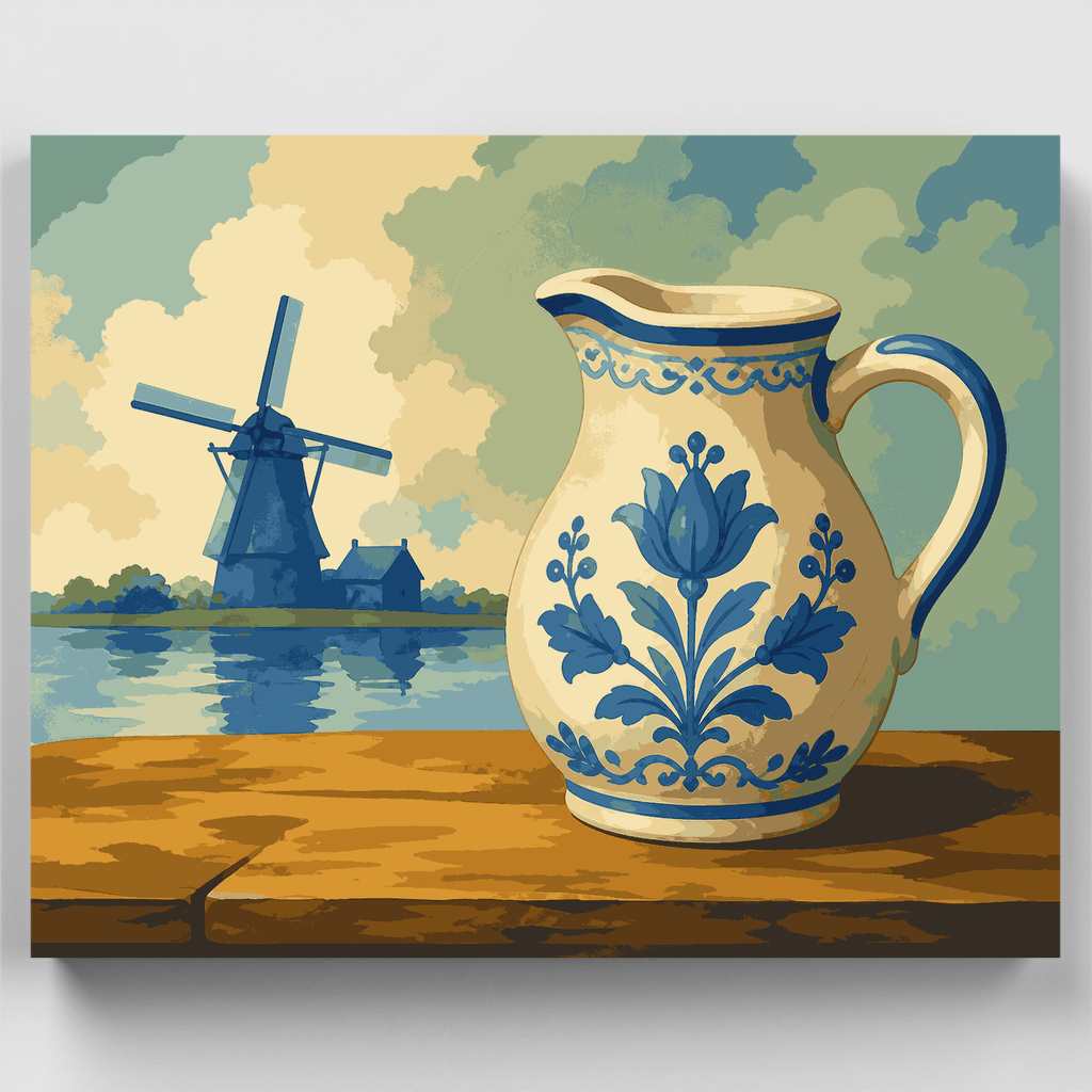 Jarra de Delft y molino de viento - Kit de pintura por números — Estándar