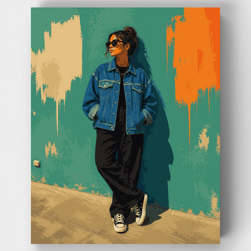 Denim Jacket Wall Lean - Paint by Numbers Kit
