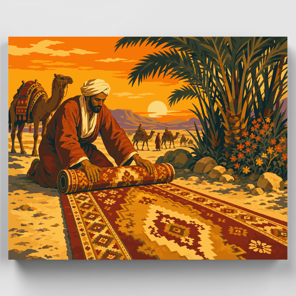Kit de pintura por números: Tejedor de alfombras del desierto — Estándar