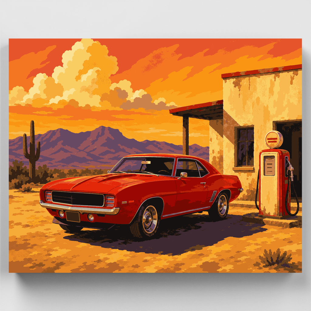 Desert Gas Station - Paint by Numbers Kit