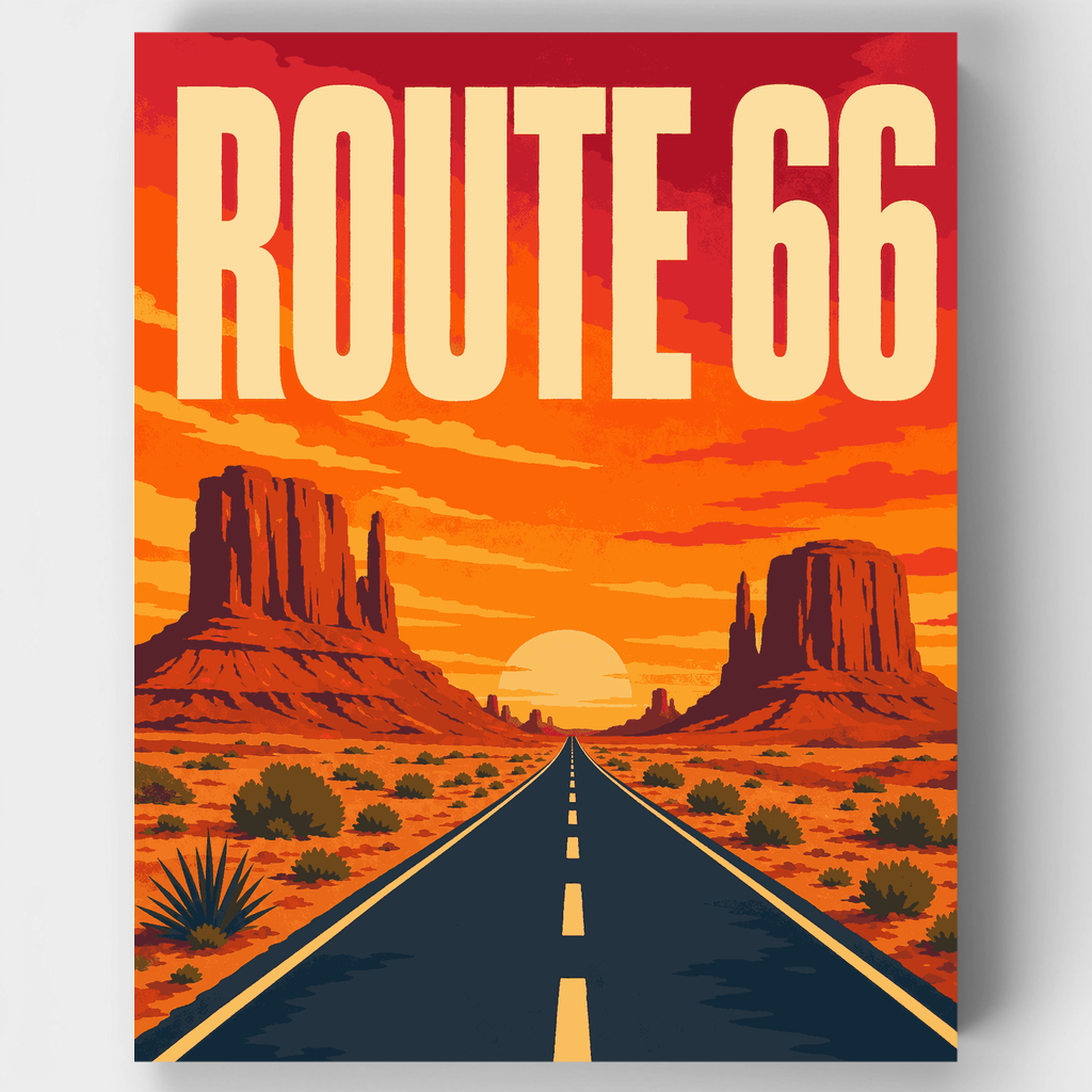 Atardecer en la carretera del desierto - Kit de pintura por números — Estándar
