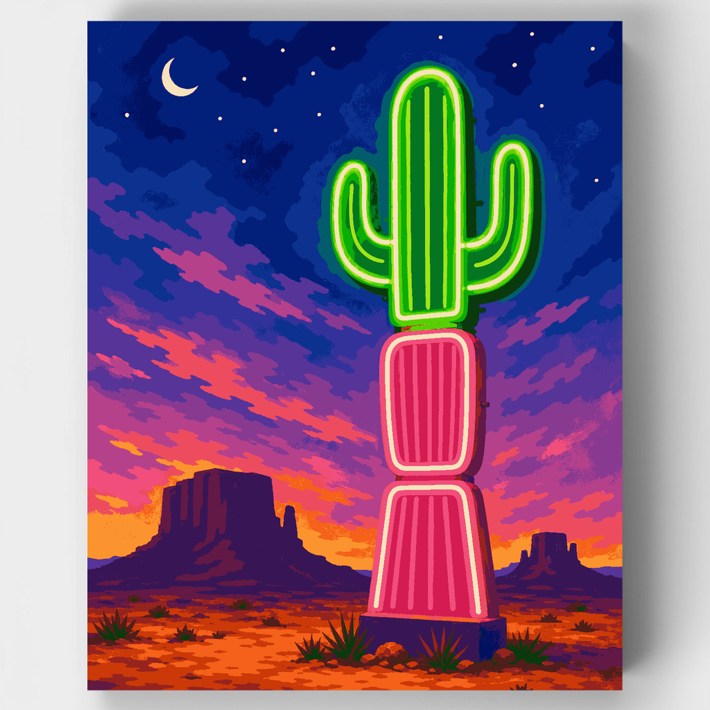 Kit de pintura por números - Cactus de neón del desierto — Estándar
