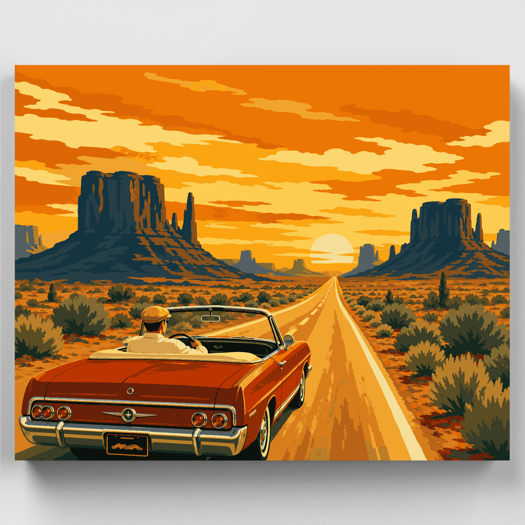Carretera en el desierto al atardecer - Kit de pintura por números — Estándar