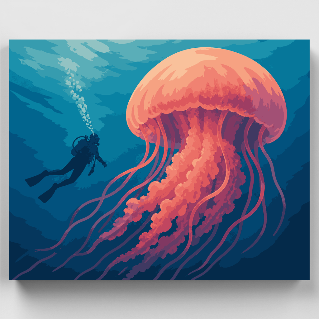 Diver and the Giant Jellyfish - Paint by Numbers Kit