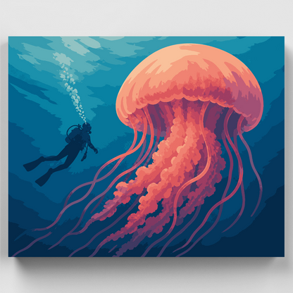 Diver and the Giant Jellyfish - Paint by Numbers Kit