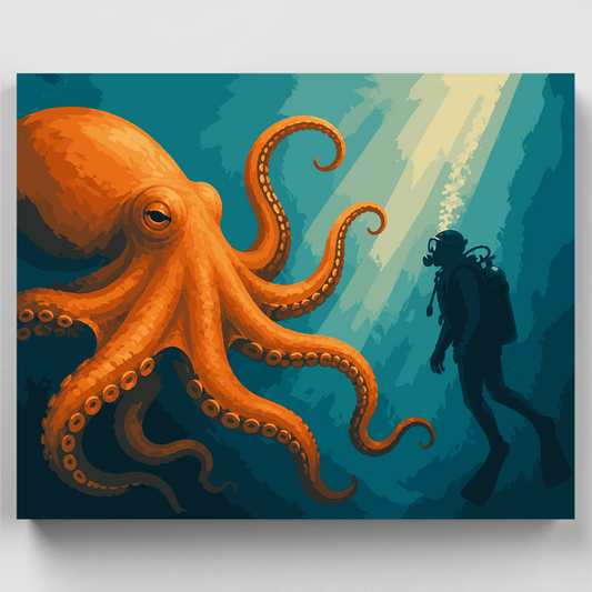 Diver Meets the Octopus - Paint by Numbers Kit