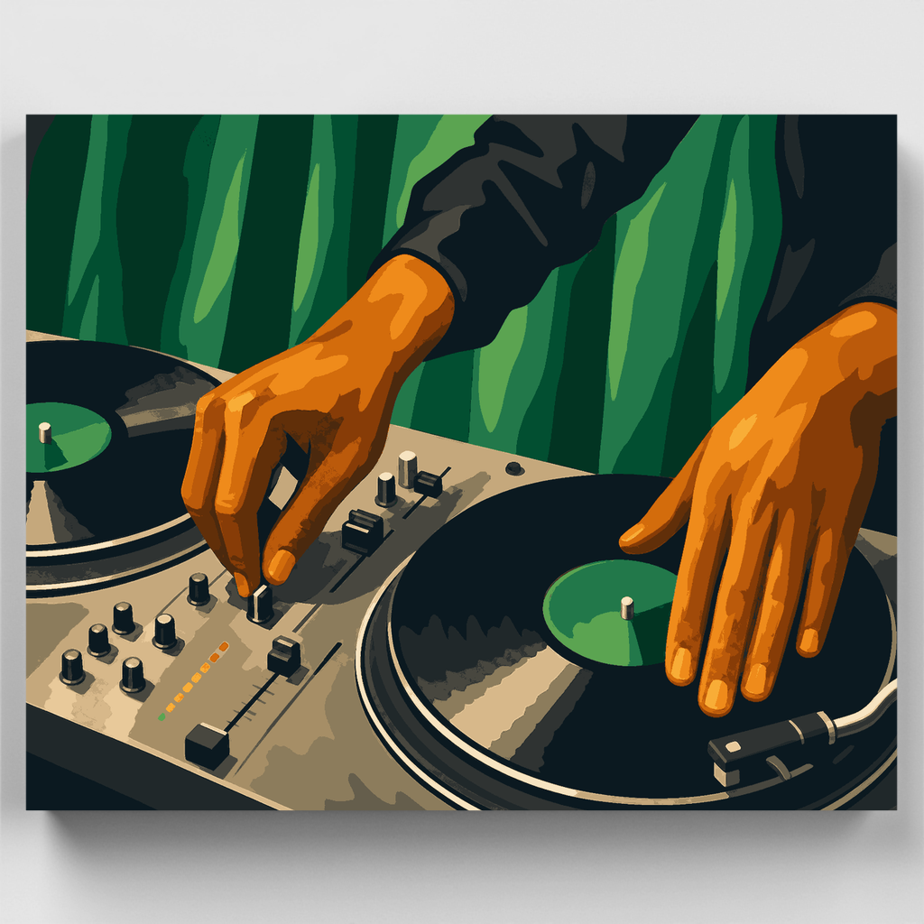 Kit de pintura por números - Manos de DJ en giradiscos — Estándar