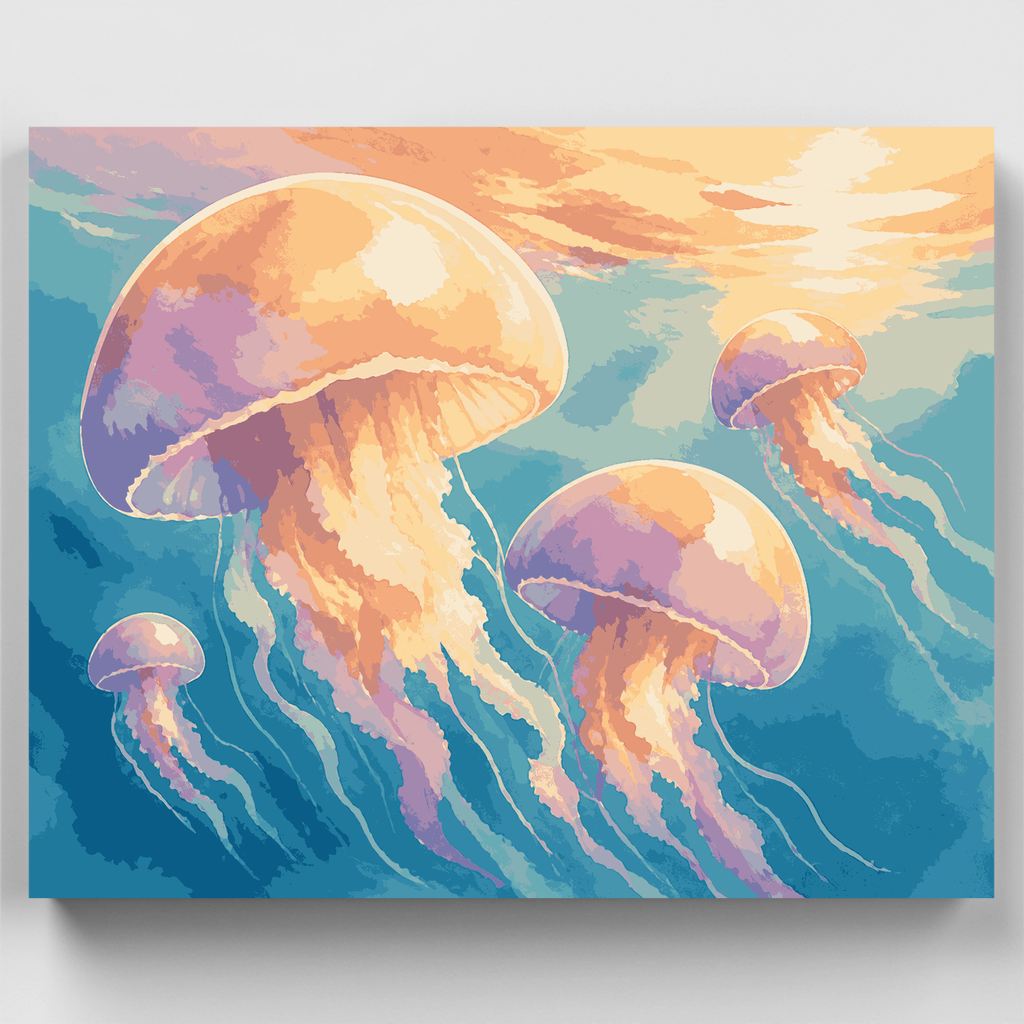 Medusas al atardecer: Kit de pintura por números — Estándar